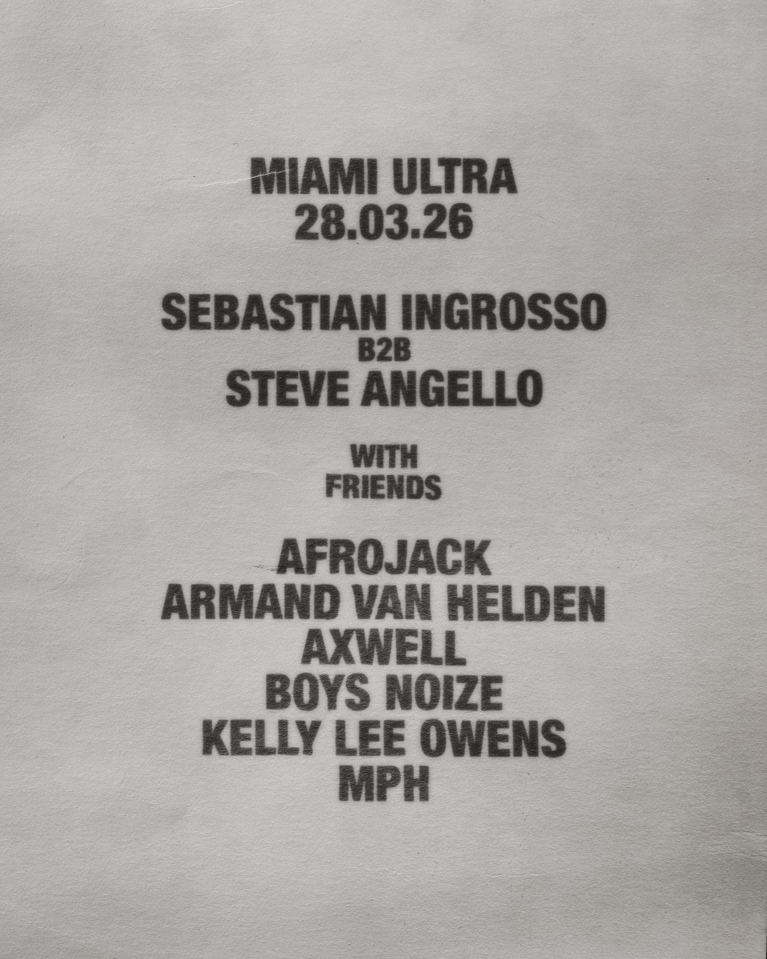 Ultra Miami 2026 Swedish House Mafia set card with Steve Angello Sebastian Ingrosso and guest lineup
